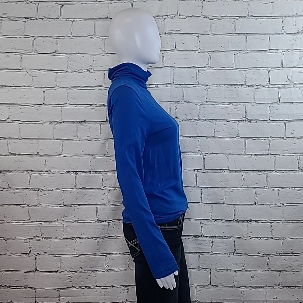 J Crew Long Sleeve Ultra Thin Relaxed Straight Tissue Turtleneck Top Royal Blue